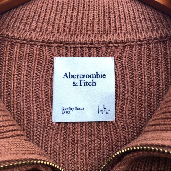 ABERCROMBIE & FITCH | LARGE BROWN DOUBLE ZIP RIBBED KNIT CARDIGAN - Picture 4 of 6